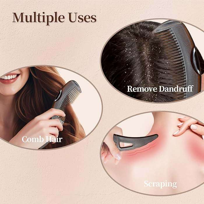 1PCS Dandruff Comb, Stainless Steel Fine Tooth Lice/Flea Comb, Psoriasis Comb, Scalp Oil Buildup Removal Wide Hollow Tooth Button Hairbrush for Scalp Massage Care for Man Women and Kids (Brown) - Image 7