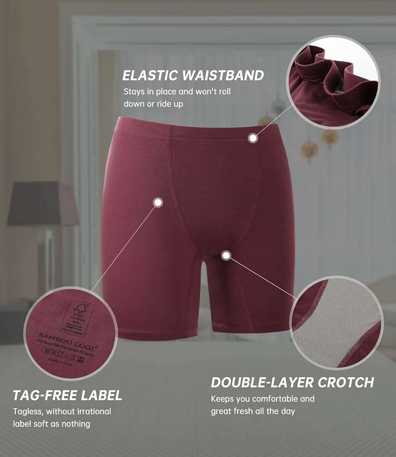 BAMBOO COOL Womens Underwear Boy Shorts Full Coverage Boxer Briefs High Waisted Ladies Panties Soft Stretch Shorts 4 Pack - Image 4