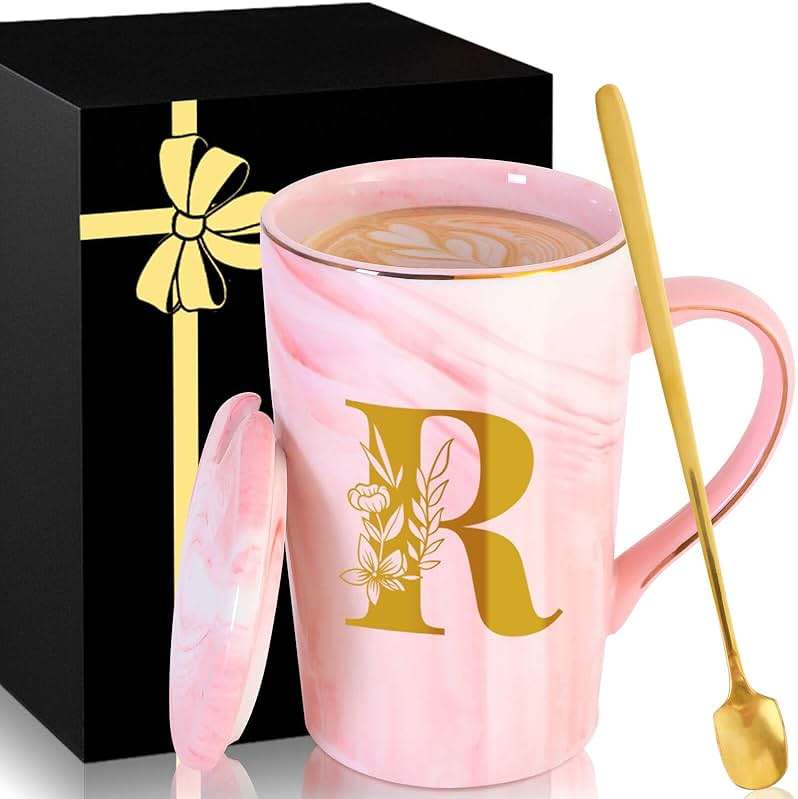 Personalized Ceramic Coffee Mug with Lid Tea Cup Happy Birthday Christmas Xmas Day Holiday Gift for Female Boss Teacher Aunt Big Small Sister in Law Mother Stepmother Wedding Groom Bride Officiant,R - Image 1