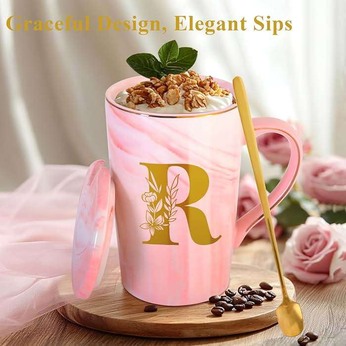 Personalized Ceramic Coffee Mug with Lid Tea Cup Happy Birthday Christmas Xmas Day Holiday Gift for Female Boss Teacher Aunt Big Small Sister in Law Mother Stepmother Wedding Groom Bride Officiant,R - Image 3