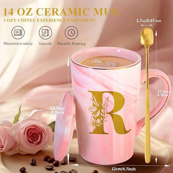 Personalized Ceramic Coffee Mug with Lid Tea Cup Happy Birthday Christmas Xmas Day Holiday Gift for Female Boss Teacher Aunt Big Small Sister in Law Mother Stepmother Wedding Groom Bride Officiant,R - Image 5