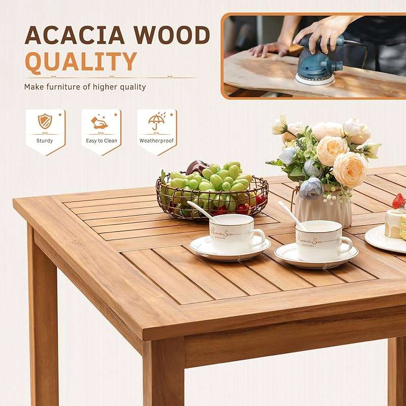 Greesum 5 Piece Patio Dining Set Outdoor Solid Wood Furniture for Yard, Garden, Porch w/Square Tabletop & 4 Chairs, White - Image 7