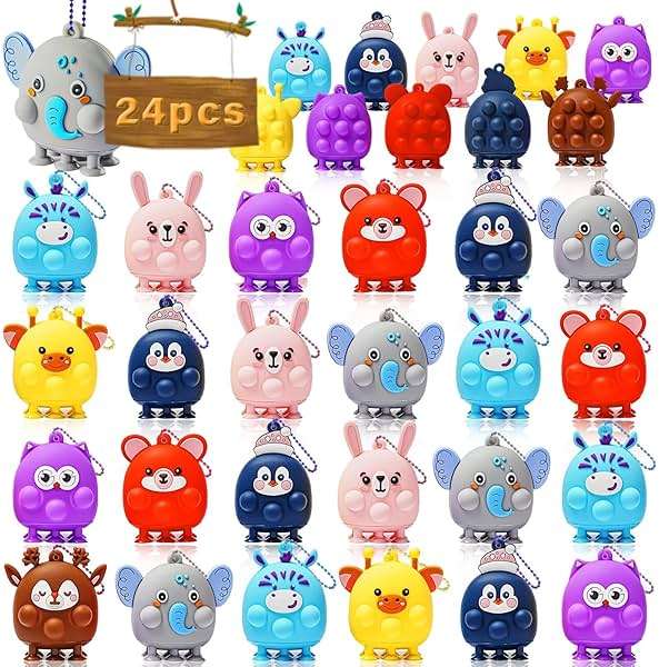 24 Pcs Party Favors for Kids, 3D Animal Pop Fidget Toys Bulk, Sensory Bath Suction Toys for Toddlers, Carnival Treasure Classroom Prizes Box Toys, Fidget Stocking Stuffers Birthday Party Gifts - Image 1