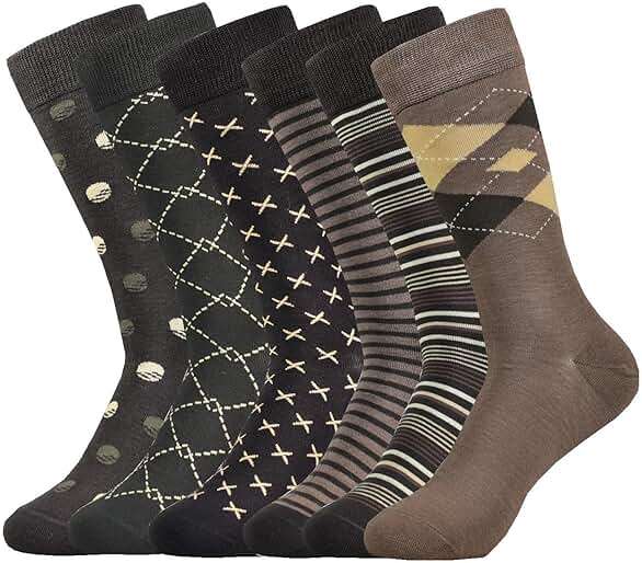 SUKBRGIR Mens Dress Socks Business Casual Pattern，6-Pairs Bamboo Crew Sock for Men Shoe Size 8-13 - Image 1