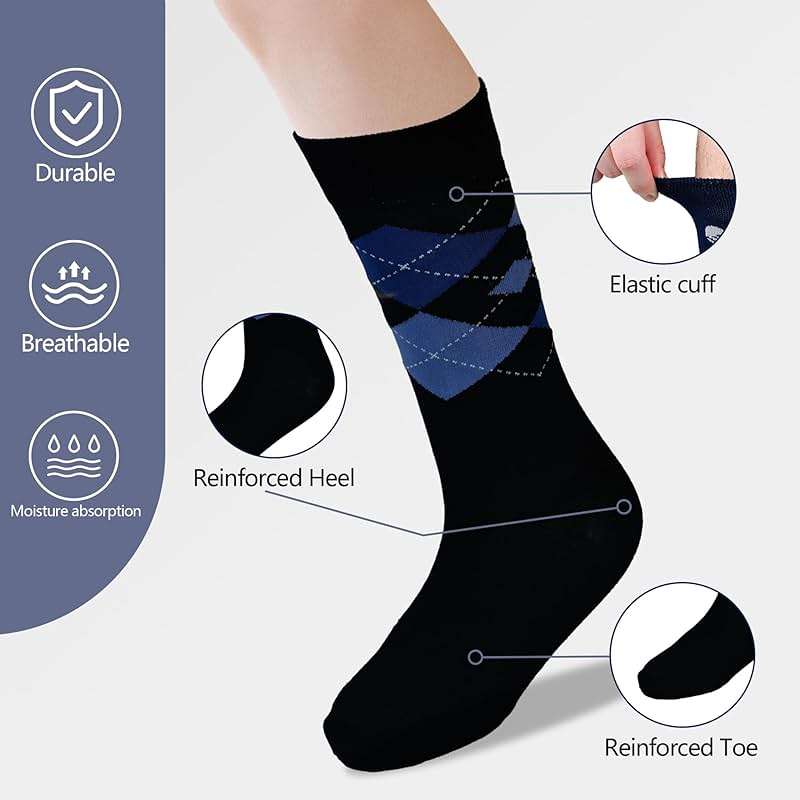SUKBRGIR Mens Dress Socks Business Casual Pattern，6-Pairs Bamboo Crew Sock for Men Shoe Size 8-13 - Image 2