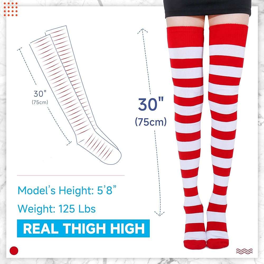 Kayhoma Extra Long Cotton Stripe Thigh High Socks Over the Knee High Socks - Image 2