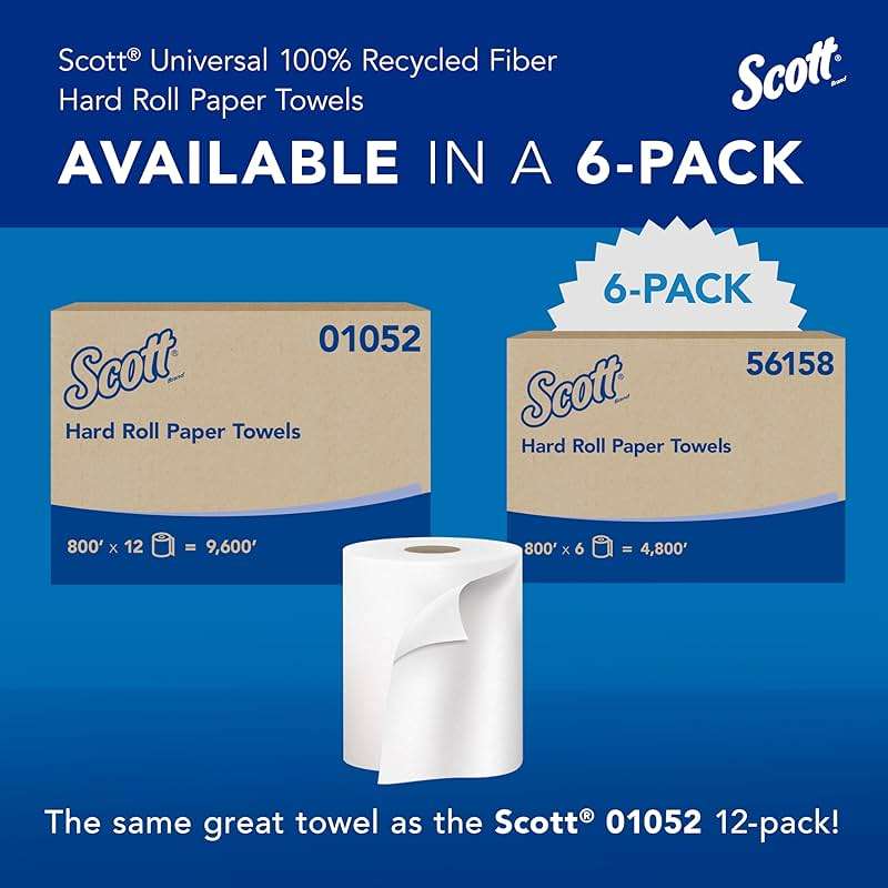Scott Professional Universal 100% Recycled Fiber Hard Roll Paper Towels, Bulk (56158), Hardwound 1.5" Core, Absorbency Pockets, Compressed, White (6 Rolls at 800' Each, 4,800'/Case) - Image 3