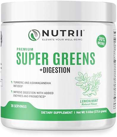 Nutrii Organic Green Immunity Superfood Powder - Soothes Digestion, Boosts Healthy Vitality and Energy. Fast Acting Formula with Probiotics, Enzymes, Turmeric and Ashwagandha (30 Servings Lemon-Mint) - Image 1