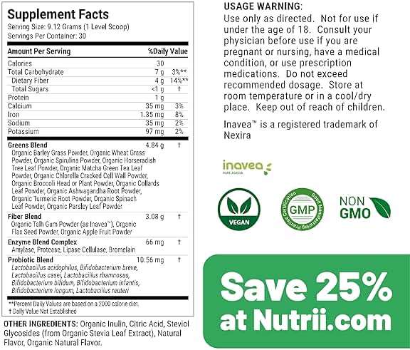 Nutrii Organic Green Immunity Superfood Powder - Soothes Digestion, Boosts Healthy Vitality and Energy. Fast Acting Formula with Probiotics, Enzymes, Turmeric and Ashwagandha (30 Servings Lemon-Mint) - Image 2