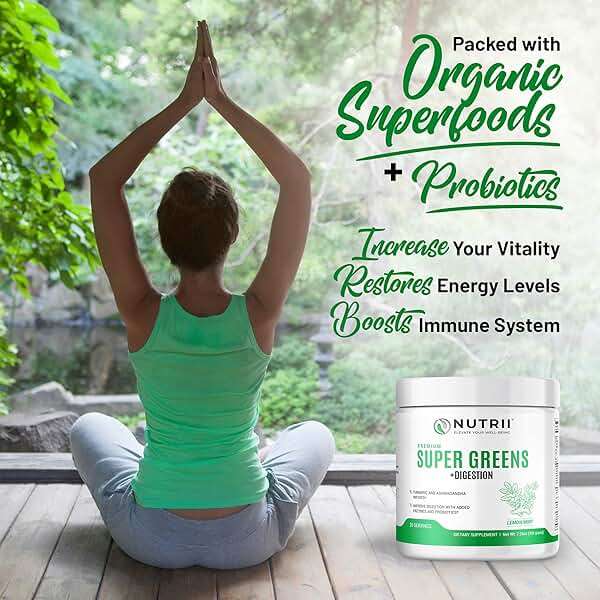Nutrii Organic Green Immunity Superfood Powder - Soothes Digestion, Boosts Healthy Vitality and Energy. Fast Acting Formula with Probiotics, Enzymes, Turmeric and Ashwagandha (30 Servings Lemon-Mint) - Image 4