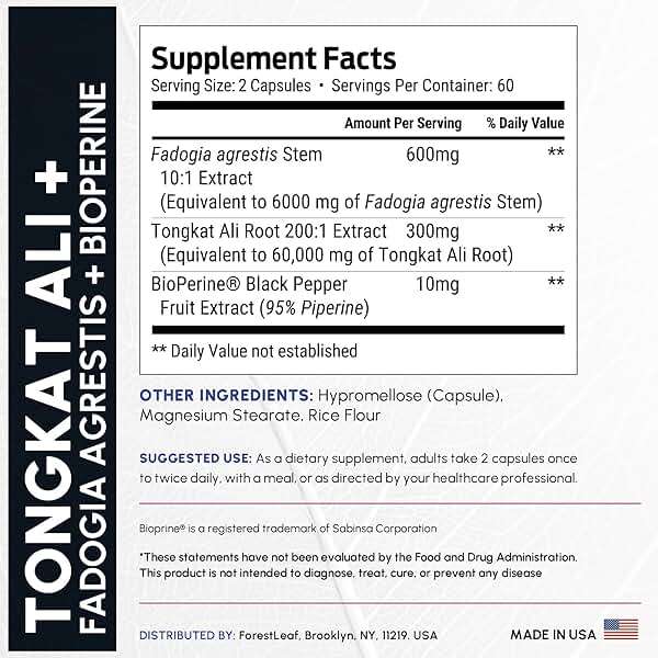 Tongkat Ali and Fadogia Agrestis for Men Supplement w/ BioPerine - Tonkat-Ali Max Strength 200:1 Extract - Long jack Tongkat-ali for Men - Muscle Growth, Performance & Energy - 120 Powder Capsules - Image 4