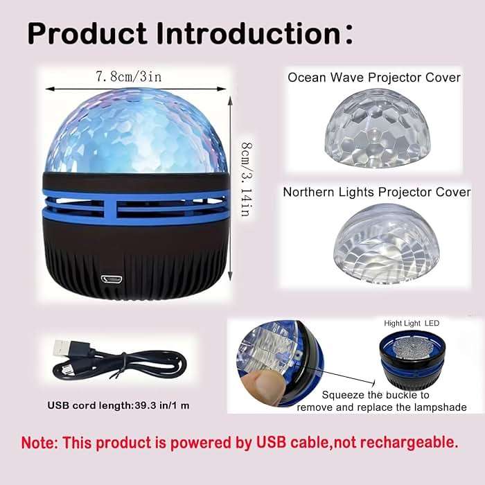 Xugenxes 2-in-1 Northern Lights & Waves Projector, Aurora Northern Lights Projector, 14 Light Effects, Bedroom, Party, LED Color Changing Light for Home Decoration (1pc) - Image 4