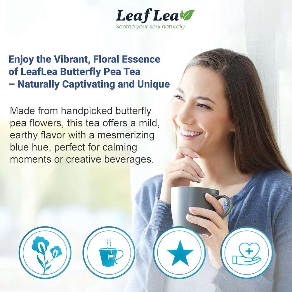 LeafLea 40 Butterfly Pea Flower Tea Bags, Herbal Flower Tea for Relaxation, Mocktails, and Natural Food Coloring, Caffeine-Free, Sugar-Free, Non-GMO - Image 4