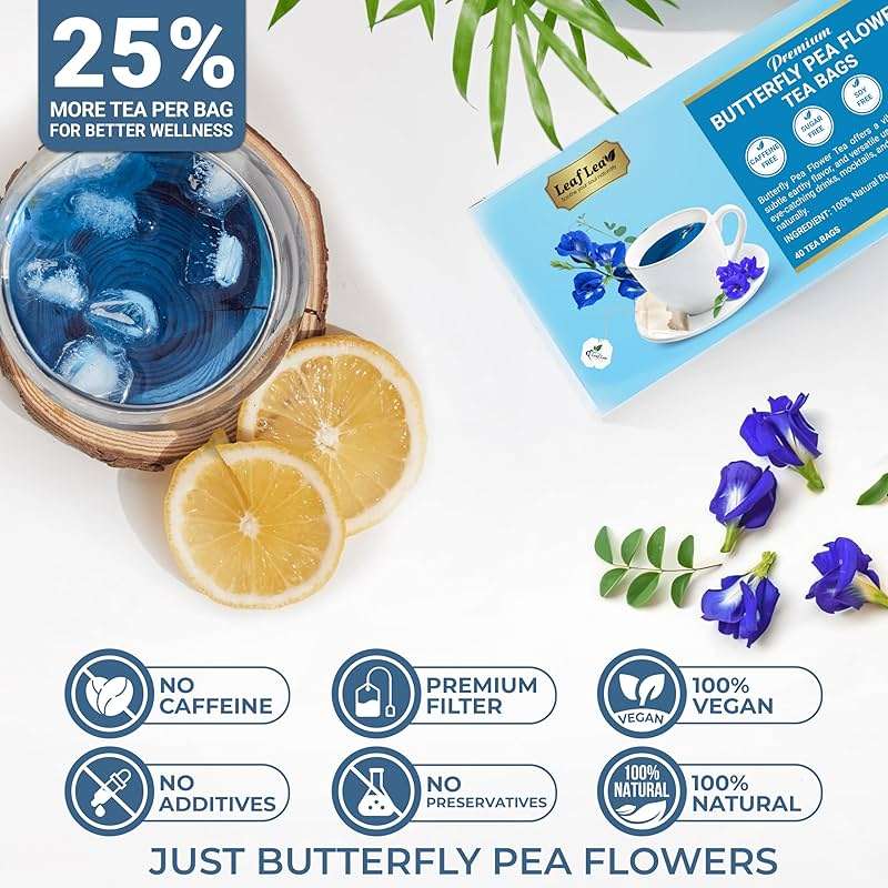 LeafLea 40 Butterfly Pea Flower Tea Bags, Herbal Flower Tea for Relaxation, Mocktails, and Natural Food Coloring, Caffeine-Free, Sugar-Free, Non-GMO - Image 7