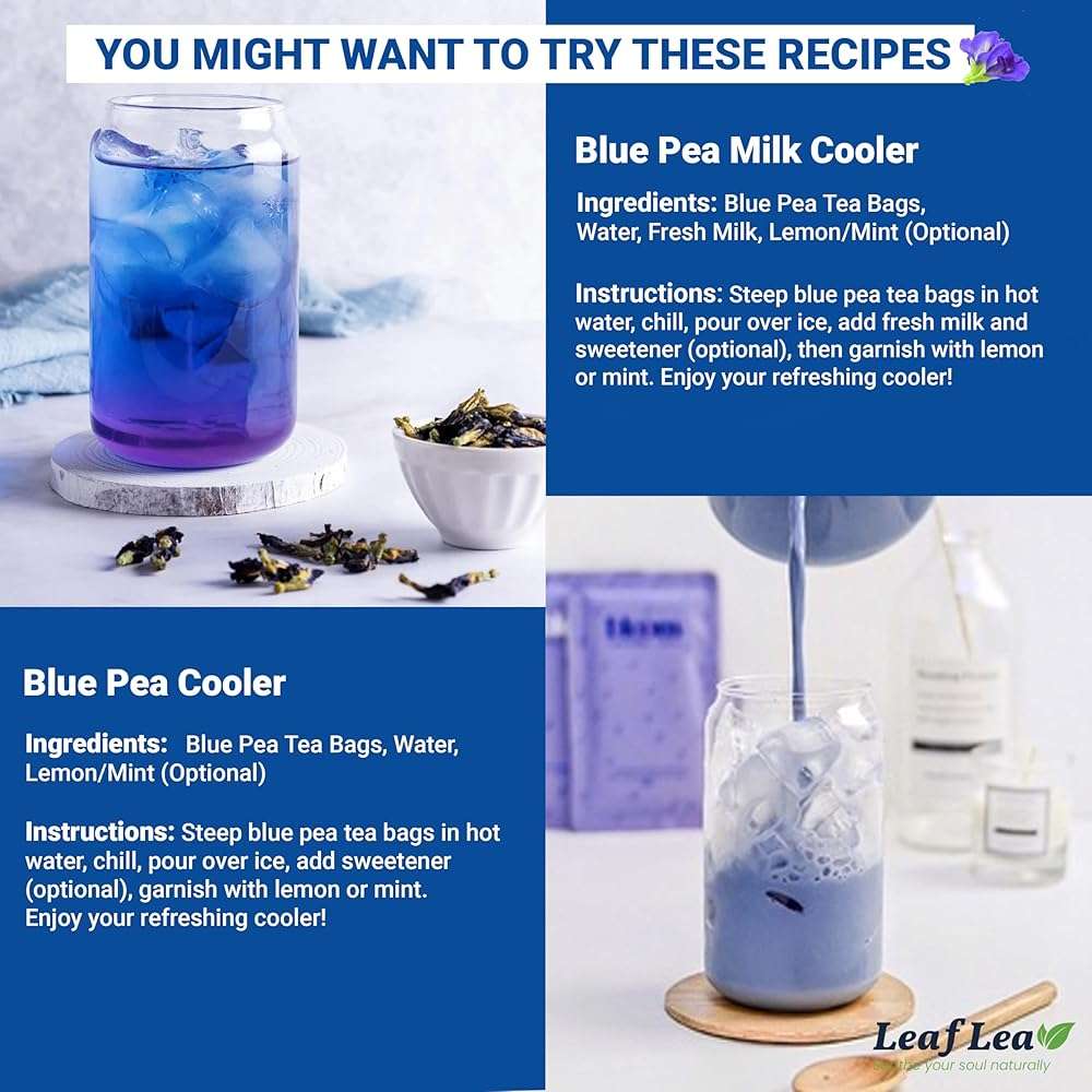 LeafLea 40 Butterfly Pea Flower Tea Bags, Herbal Flower Tea for Relaxation, Mocktails, and Natural Food Coloring, Caffeine-Free, Sugar-Free, Non-GMO - Image 8