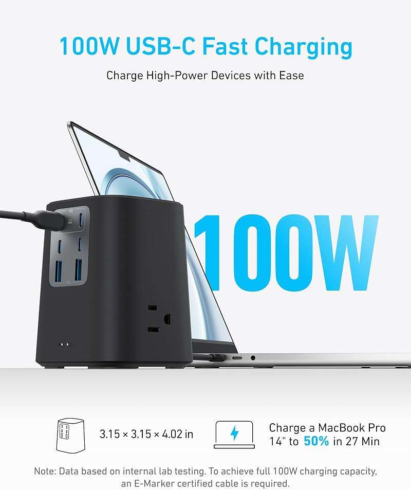 Anker 240W USB C to USB C Cable (2Pack,6ft), USB C Charger Cable Fast Charge Charging Station (100W), 9-in-1 USB C Power Strip with 300J Surge Protection - Image 7