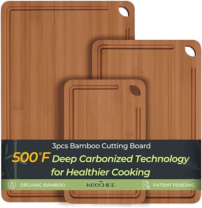 Keechee Bamboo Cutting Board, Durable Wood Cutting Boards for Kitchen with Deep Juice Grooves & Built-in Handles, Ideal Charcuterie & Chopping for Meat, Vegetables and Fruits Ideal Kitchen Gifts - Image 1