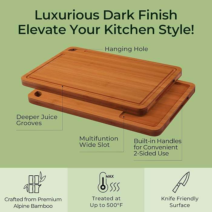 Keechee Bamboo Cutting Board, Durable Wood Cutting Boards for Kitchen with Deep Juice Grooves & Built-in Handles, Ideal Charcuterie & Chopping for Meat, Vegetables and Fruits Ideal Kitchen Gifts - Image 4