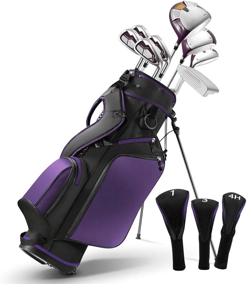 Golf Clubs Womens Golf Clubs 8 Pieces Golf Club Set with Head Cover Stand Bag Includes #1 Driver & #3 Fairway Wood & #4 Hybrid & #7#8#9#P Irons - Image 1