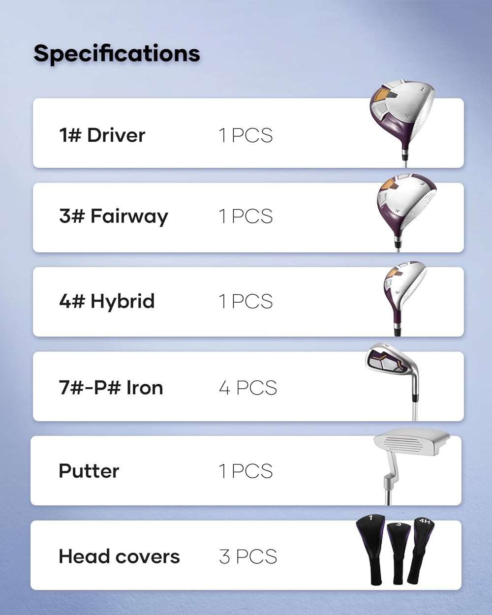 Golf Clubs Womens Golf Clubs 8 Pieces Golf Club Set with Head Cover Stand Bag Includes #1 Driver & #3 Fairway Wood & #4 Hybrid & #7#8#9#P Irons - Image 3