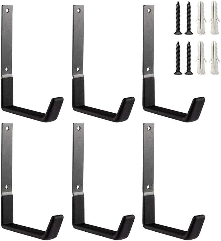 SINCHEEWAY Heavy Duty Steel Garage Hooks, Garage Storage Utility Hooks, Garden Tool Organizer, Steel Wall Mount Hooks, (6, Large) - Image 1