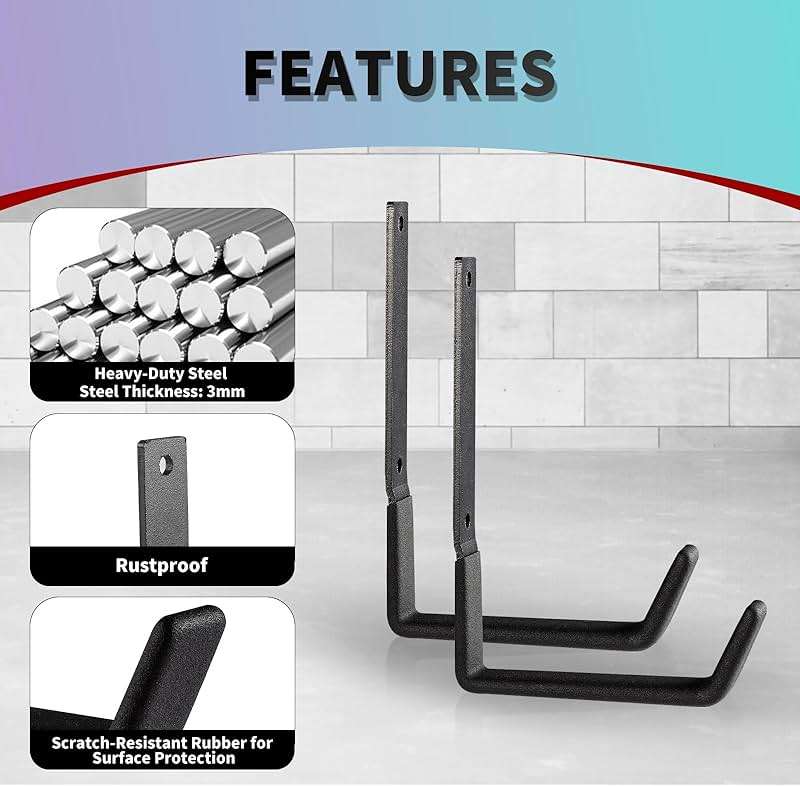 SINCHEEWAY Heavy Duty Steel Garage Hooks, Garage Storage Utility Hooks, Garden Tool Organizer, Steel Wall Mount Hooks, (6, Large) - Image 4