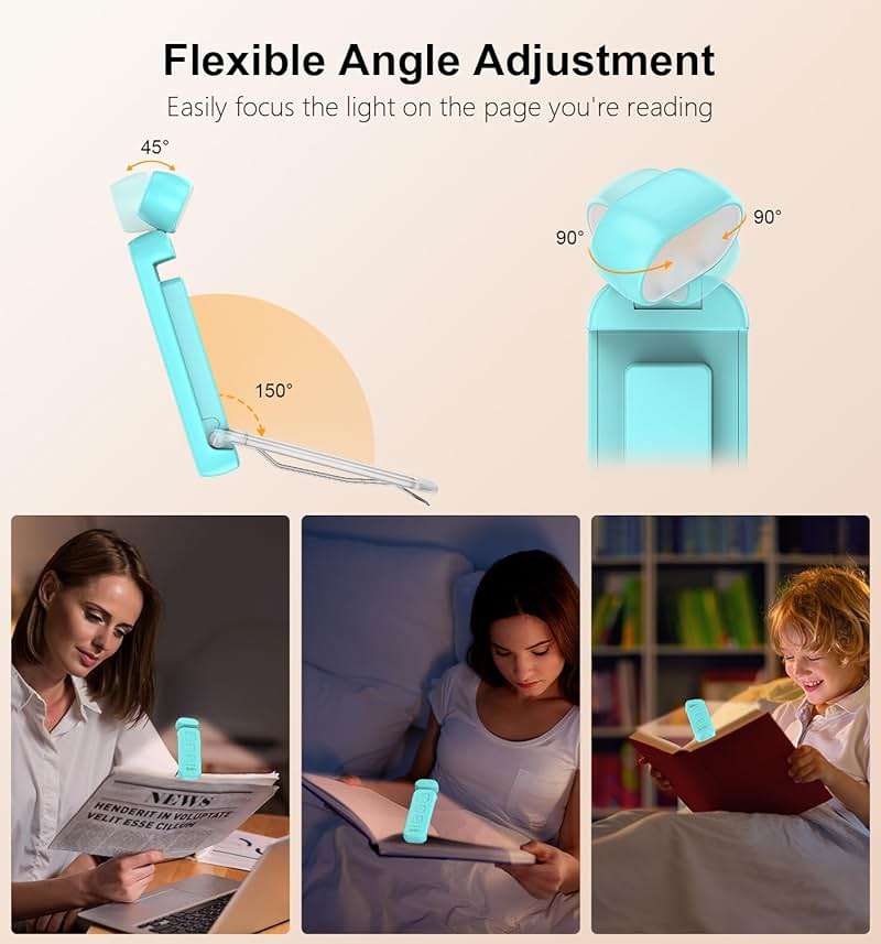 Gritin Reading Light, Rechargeable Book Light for Reading in Bed - Eye Caring 3 Color Temperatures, 5-Level Dimmable Brightness, Long Lasting, Compact Size Clip on Book Lamp for Bookworms-Blue - Image 5
