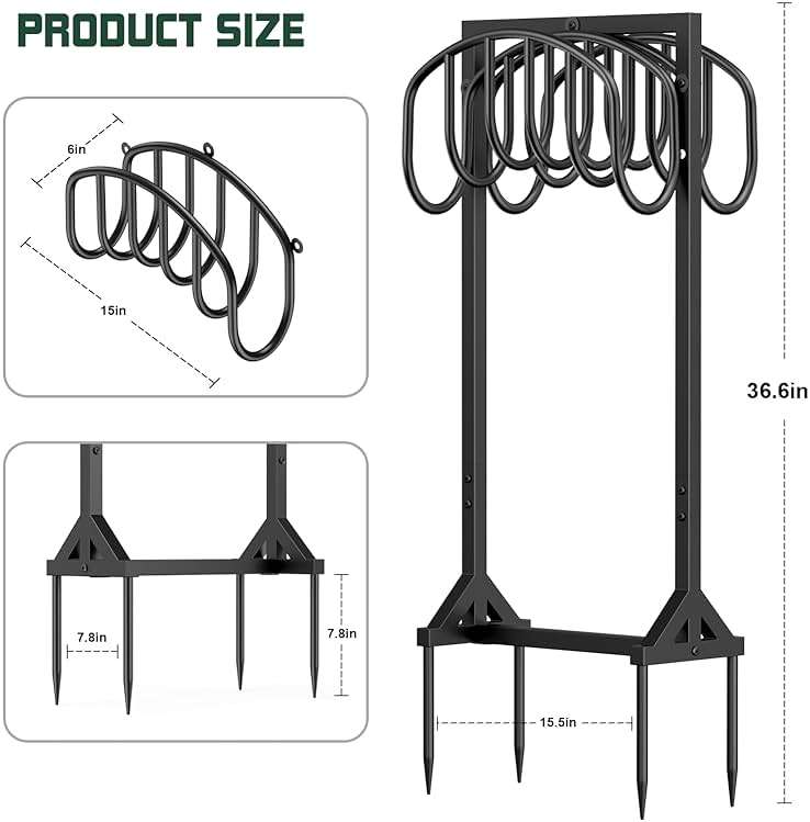 HeroicLion Garden Hose Holder Holds 2 x 151FT Hoses, Heavy-Duty Metal Freestanding Hose Stand Hanger with Stable Base, Rustproof Double Water Hose Holders for Outside Yard Lawn Farm, Black - Image 2