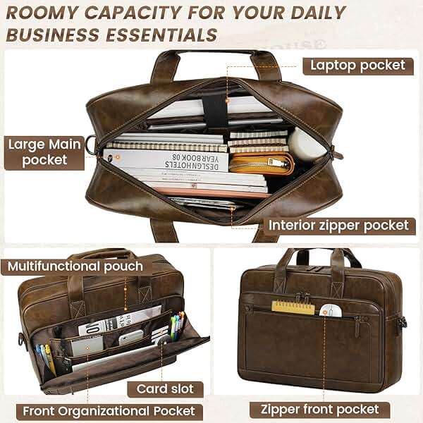 RAINSMORE Mens Laptop Bag 16 Inch Leather Briefcase Vintage Messenger Bag for Men Large Crossbody Shoulder Office Computer Bag Retro College Satchel Bag for Work, Business,Travel, Brown - Image 4