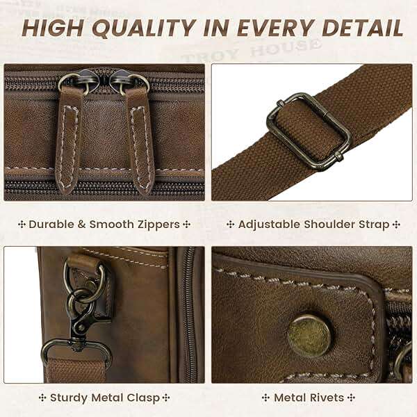 RAINSMORE Mens Laptop Bag 16 Inch Leather Briefcase Vintage Messenger Bag for Men Large Crossbody Shoulder Office Computer Bag Retro College Satchel Bag for Work, Business,Travel, Brown - Image 5