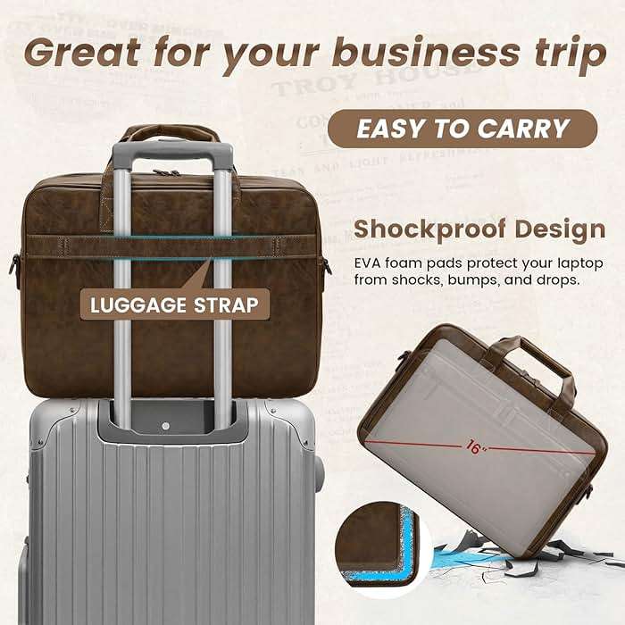 RAINSMORE Mens Laptop Bag 16 Inch Leather Briefcase Vintage Messenger Bag for Men Large Crossbody Shoulder Office Computer Bag Retro College Satchel Bag for Work, Business,Travel, Brown - Image 6