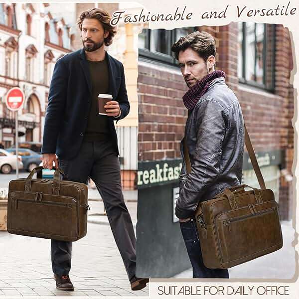 RAINSMORE Mens Laptop Bag 16 Inch Leather Briefcase Vintage Messenger Bag for Men Large Crossbody Shoulder Office Computer Bag Retro College Satchel Bag for Work, Business,Travel, Brown - Image 7