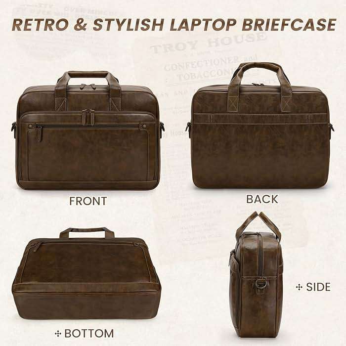 RAINSMORE Mens Laptop Bag 16 Inch Leather Briefcase Vintage Messenger Bag for Men Large Crossbody Shoulder Office Computer Bag Retro College Satchel Bag for Work, Business,Travel, Brown - Image 8