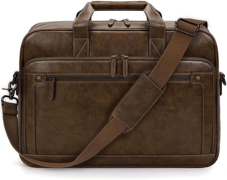 RAINSMORE Mens Laptop Bag 16 Inch Leather Briefcase Vintage Messenger Bag for Men Large Crossbody Shoulder Office Computer Bag Retro College Satchel Bag for Work, Business,Travel, Brown - Image 9