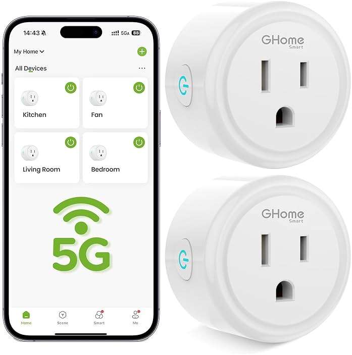 GHome Smart 5G 15A WiFi Smart Plug Compatible with Alexa and Google Home, Outlet Timer Smart Home WiFi Outlet Timer with Remote Control, 5GHz and 2.4GHz Wi-Fi Sockets, ETL FCC Listed, White, 2 Pack - Image 1