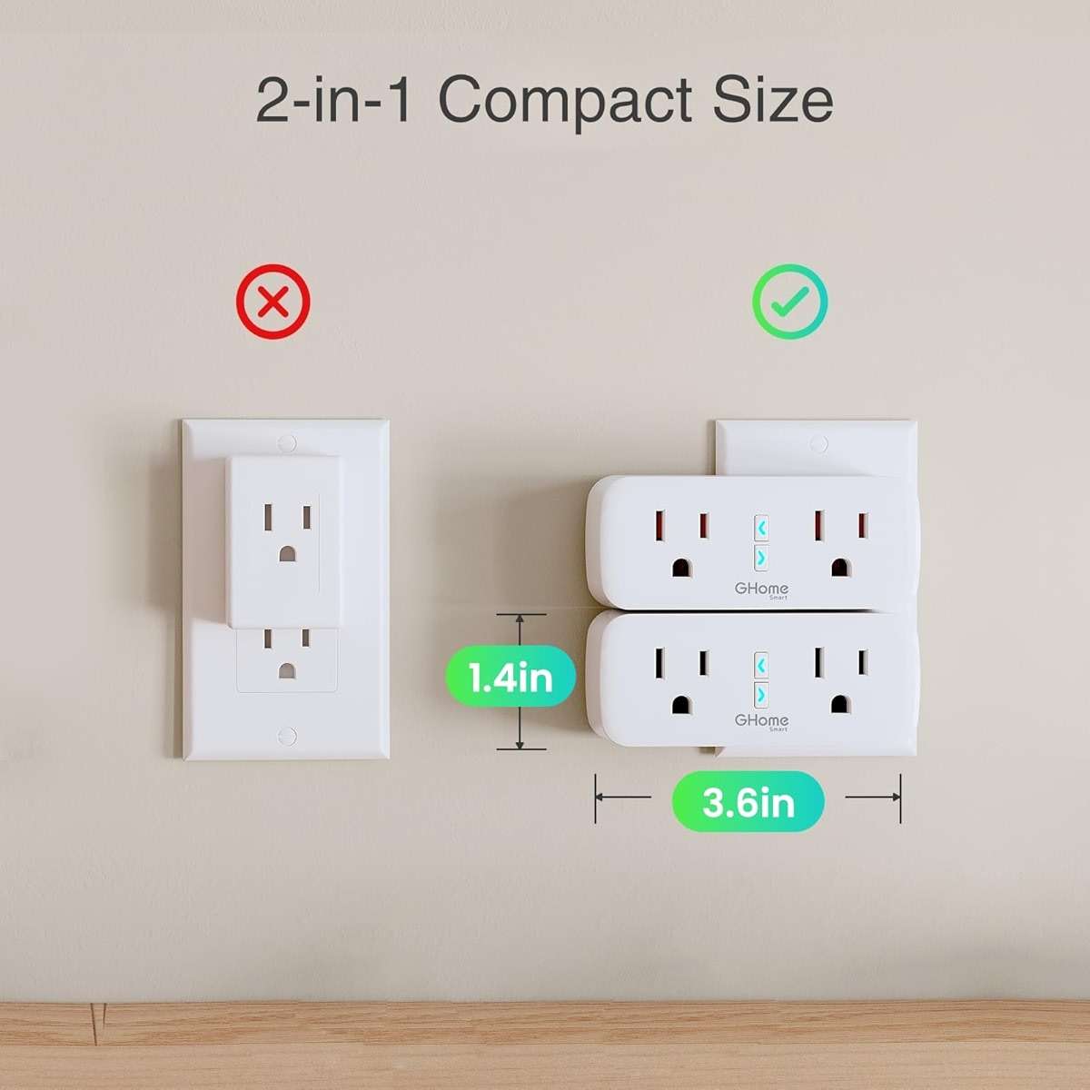 Dual Smart Plug 15A, GHome Smart Plugs Work with Alexa and Google Home, 2-in-1 Compact Smart Outlet Timer with APP Remote Control, 2.4GHz Wi-Fi Only, No Hub Required, FCC Listed, 2 Pack - Image 8