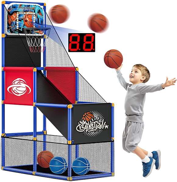 Kids Arcade Basketball Hoop with 4 Balls, Indoor Outdoor Single Shot Basketball Game for Toddler,Carnival Games Sport Toys Gifts for Boys Girls Ages 3-8 Years Old,Ideal for Competition - Image 1