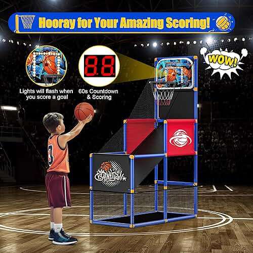 Kids Arcade Basketball Hoop with 4 Balls, Indoor Outdoor Single Shot Basketball Game for Toddler,Carnival Games Sport Toys Gifts for Boys Girls Ages 3-8 Years Old,Ideal for Competition - Image 3