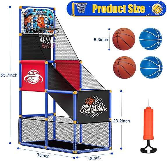 Kids Arcade Basketball Hoop with 4 Balls, Indoor Outdoor Single Shot Basketball Game for Toddler,Carnival Games Sport Toys Gifts for Boys Girls Ages 3-8 Years Old,Ideal for Competition - Image 7