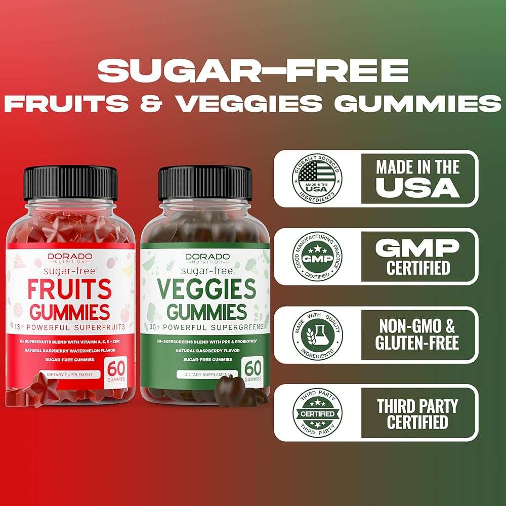 Fruit and Veggies Supplement (120 Gummies) - Premium Sugar-Free Superfood Super Green & Fruit Gummies for Adults - Immunity Support for Men & Women - Non GMO, Vegan Safe & Made in USA - Image 7