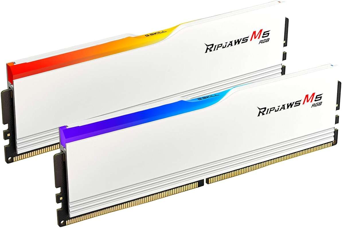 G.SKILL Ripjaws M5 RGB Series DDR5 RAM (Intel XMP 3.0) 32GB (2x16GB) 6400MT/s CL36-48-48-102 1.35V Desktop Computer Memory U-DIMM - Matte White (F5-6400J3648F16GX2-RM5RW) - Image 1