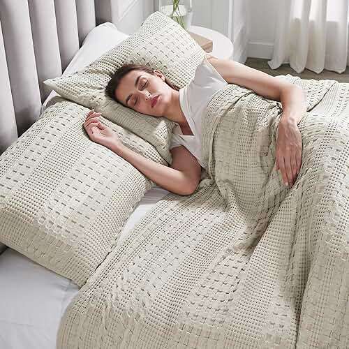 VHC Brands 100% Cotton Waffle Weave Natural King Size Sham Set of 2 20x36, Decorative Throw Pillow Covers/Shams, Boho Farmhouse Bedroom Decor - Image 2