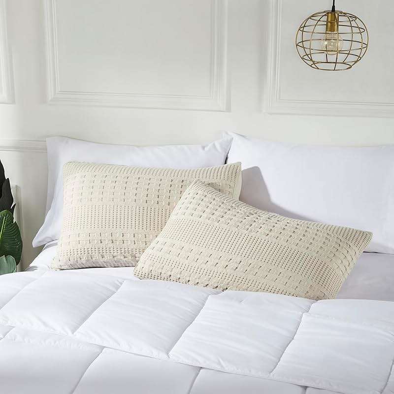 VHC Brands 100% Cotton Waffle Weave Natural King Size Sham Set of 2 20x36, Decorative Throw Pillow Covers/Shams, Boho Farmhouse Bedroom Decor - Image 6