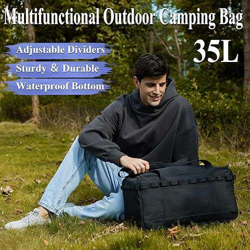 COOZMENT 35L Camping Bag,Tactical Duffle Bag with Waterproof Bottom,Shoe Bag for Travel/Outdoor with 3 Adjustable Dividers,Picnic Camping Organizer,Multi-functional Duffel Bag for Camping/Sports/GYM - Image 3