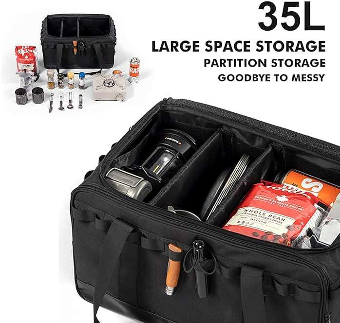 COOZMENT 35L Camping Bag,Tactical Duffle Bag with Waterproof Bottom,Shoe Bag for Travel/Outdoor with 3 Adjustable Dividers,Picnic Camping Organizer,Multi-functional Duffel Bag for Camping/Sports/GYM - Image 4