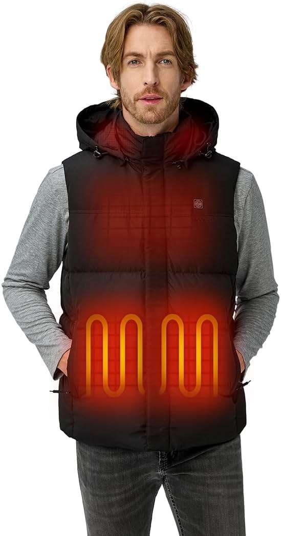 ORORO Men's Heated Down Vest with Detachable Hood, 800 Fill Down, Heating Vest with USB-C Rechargeable Battery - Image 1