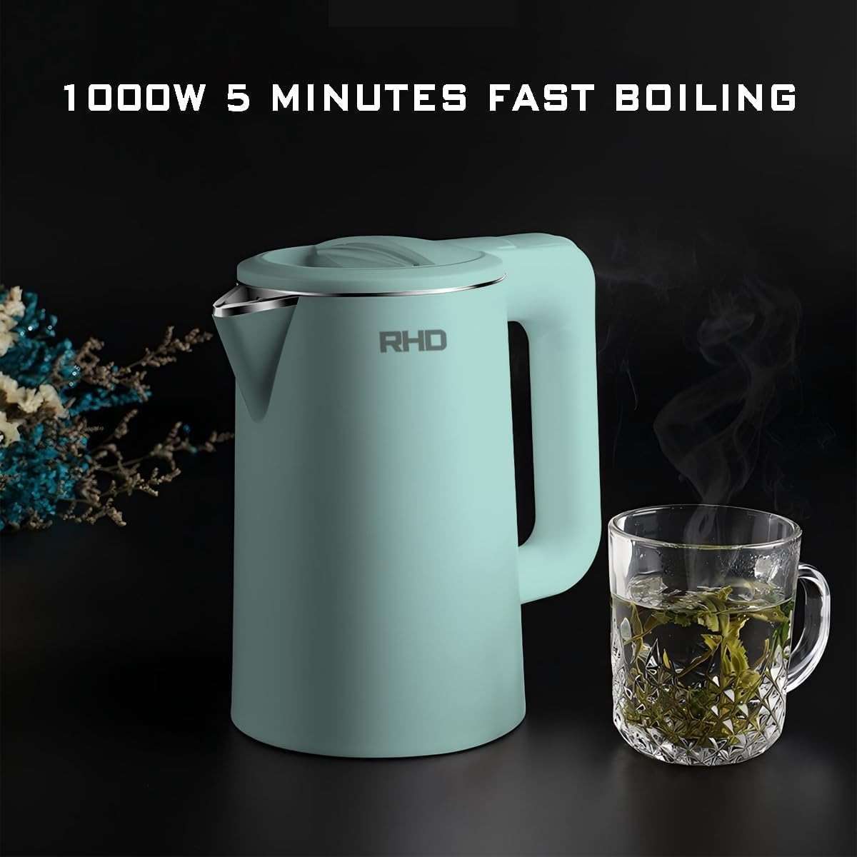 0.8L Small Electric Kettles for Boiling Water, Stainless Steel Mini Travel Kettle, 1000W Fast Boil Teapot, Boil-Dry Protection & Auto Shut-Off, Perfect For Traveling Cooking, Coffee, Tea, Eggs(Green) - Image 6