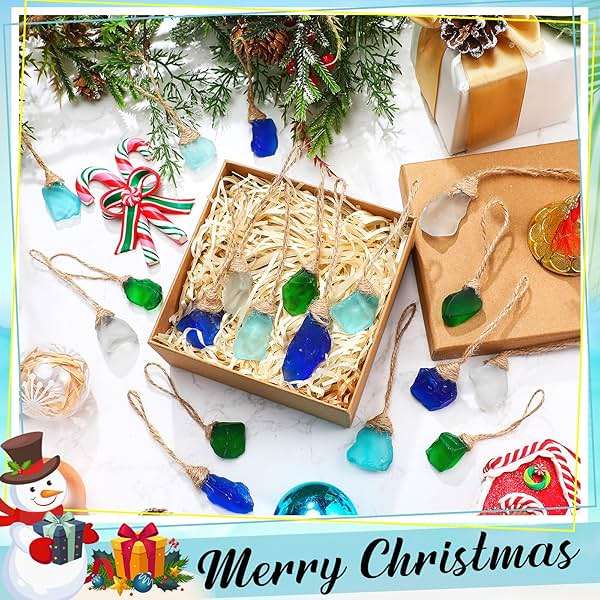 RattanView Christmas Sea Glass for Crafts Sea Glass Christmas Tree Ornament Beach Themed Seaglass Ornament Sets for Christmas Tree Centerpiece Home Decor Beach Weddings(24 Pcs,Ocean) - Image 2