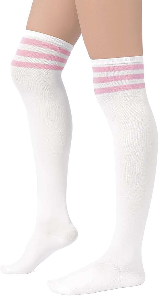 Century Star 3 Pairs Thigh High Socks for Women Over the Knee High Socks Triple Stripe Long Stockings Thigh Highs Leg Warmer - Image 4
