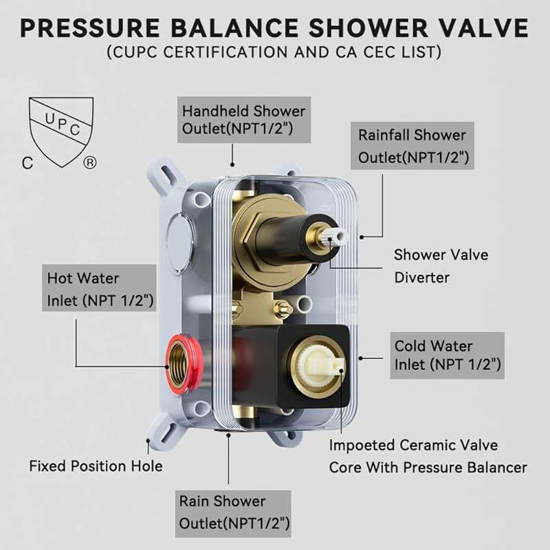 Matte Black Shower Faucet Set Shower System, STARBATH 12"+6" Ceiling Mount Rain Shower Head and Handheld Spray for Two Person, Shower Faucet Set with Diverter Valve and Trim Kit Complete - Image 7